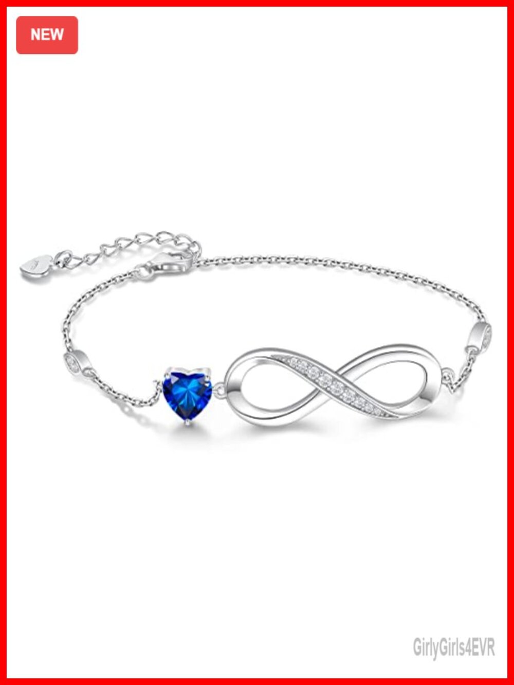 925 Sterling Silver Infinity Heart Charm Bracelet Adjustable Link Chain